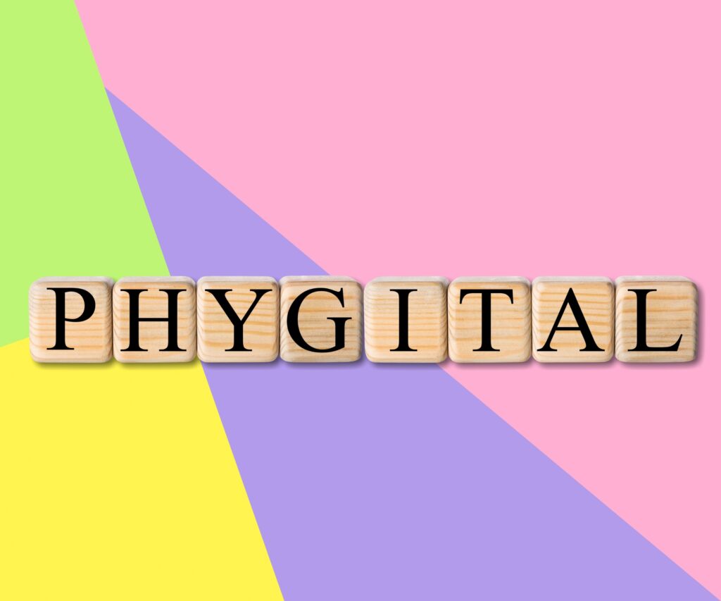 afbeelding waar het woord phygital op staat boven een kleurrijke achtergrond